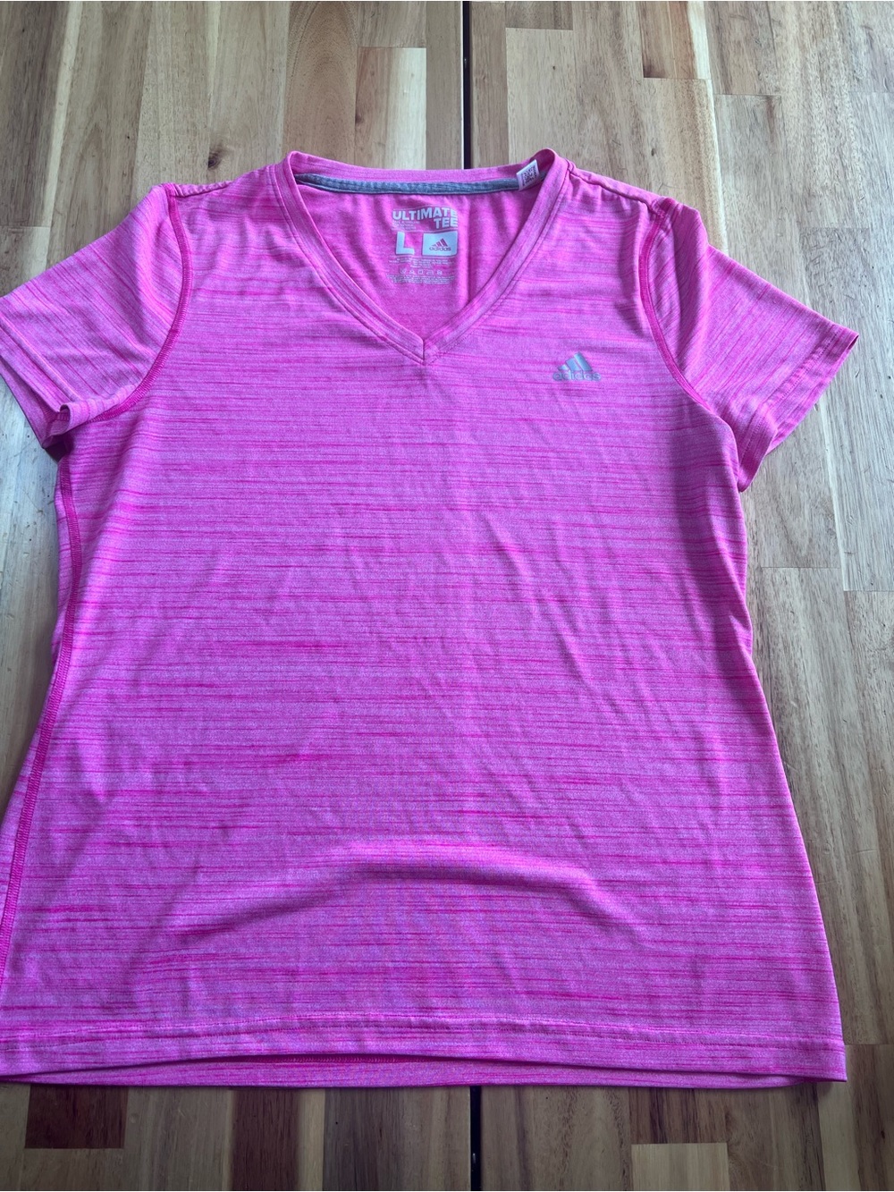 Adidas Climalite Ultimate Tee Pink Heather V Neck Athletic Shirt Women’s Large